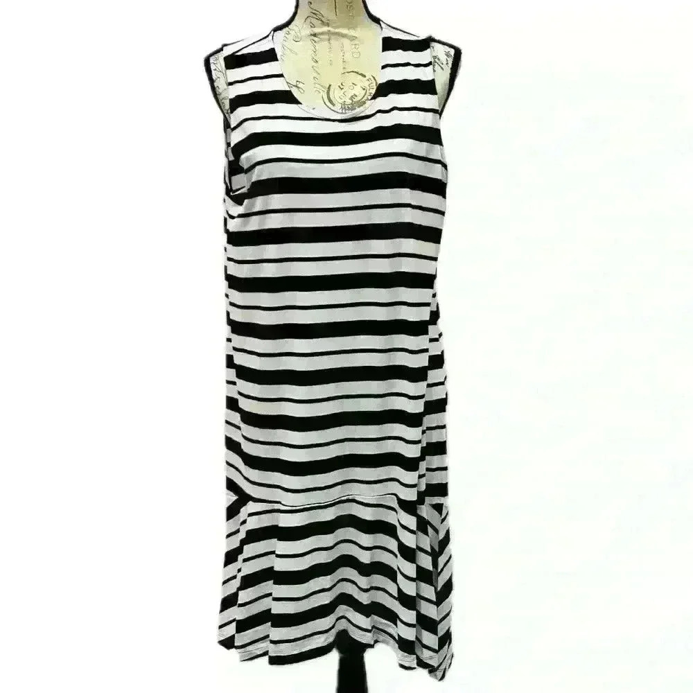 Lord & Taylor Women Black/ White Stripe Sleeveless Long Maxi Dress Extra Large